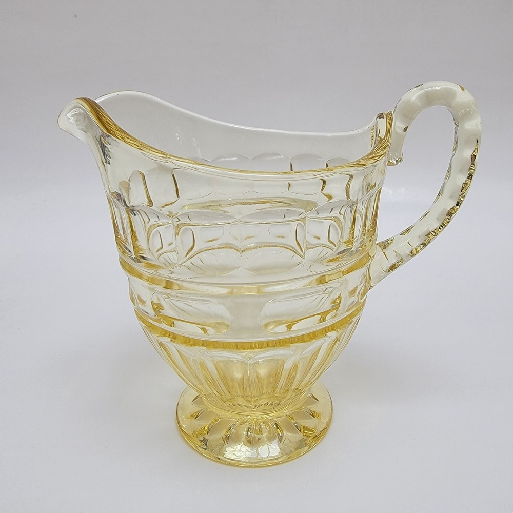 Vintage Pressed Glass Creamer Pitcher Yellow Small 4in Excellent Condition